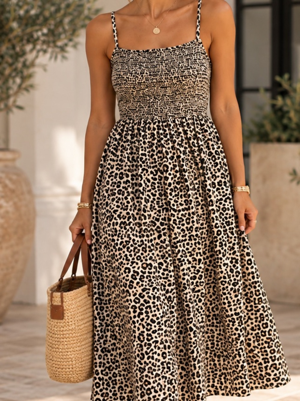OLD NAVY Smocked Leopard Midi Dress